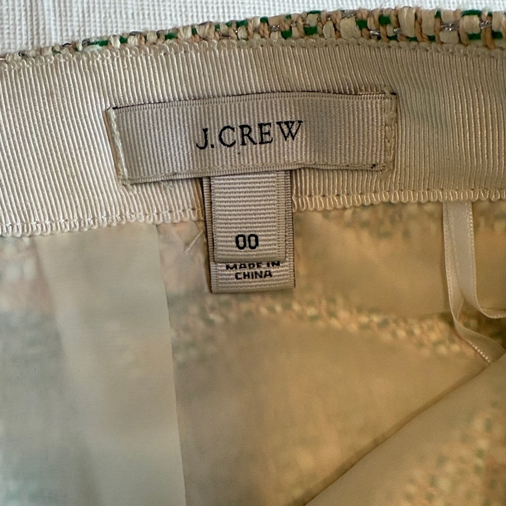 J. Crew Women's Cream Green Trim Tweed Mini Skirt Lined Back Zip Size 00 - Picture 2 of 15